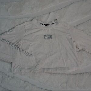 Nike White Long Sleeve Crop Top with Logo